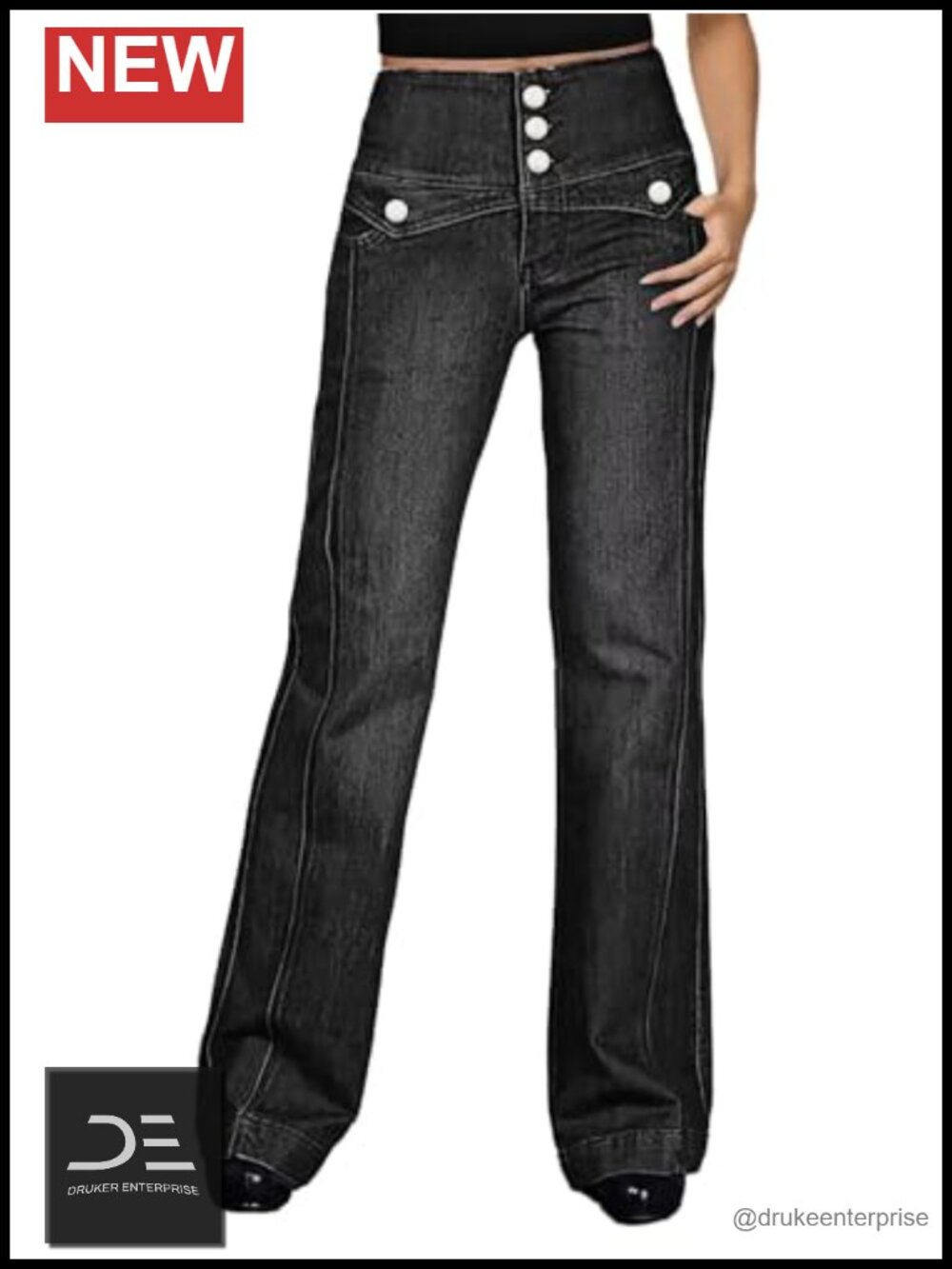 High Rise Straight Leg Button Fly Jeans for Women Vintage Style Denim